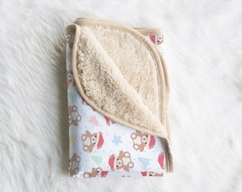 クリスマス テディベア シェルパ ベビーブランケット、ホリデー 新生児用スロー、お祝いのベビーシャワーギフト、マイクロミンク プラッシュ 30x40、クリスマス テディ ブランケット