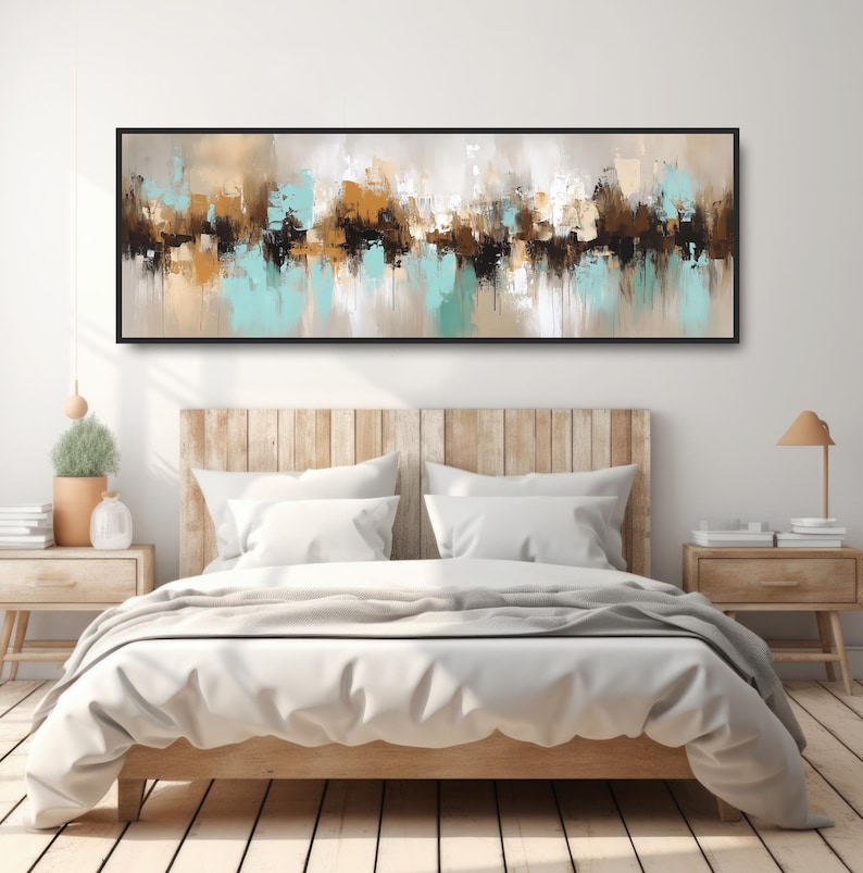 Modern Abstract Painting Print, Contemporary Teal Beige Brown Canvas ...