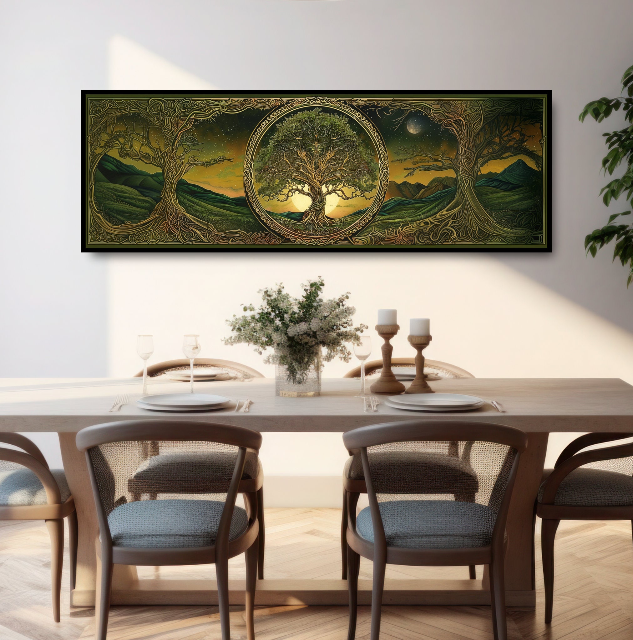 Tree of Life Yggdrasil Wall Art. Golden Mystical Art Nouveau Painting ...