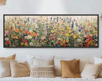 Wildflower Meadow Canvas Print or Poster. Colorful Watercolor Flower Wall Art. Vintage Botanical Garden Landscape. Boho Farmhouse Country.