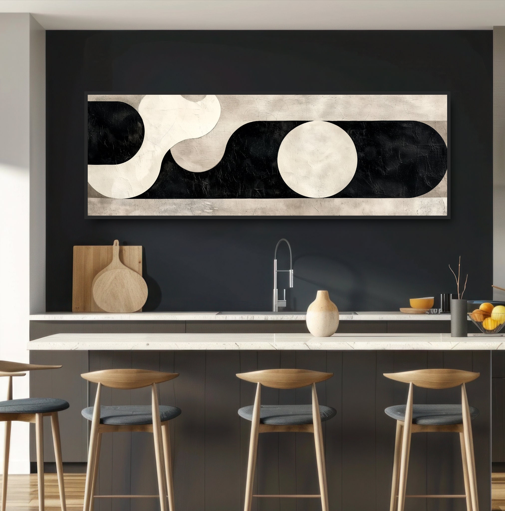 Abstract Geometric Black & White Wall Art. Midcentury Modern Minimalist ...