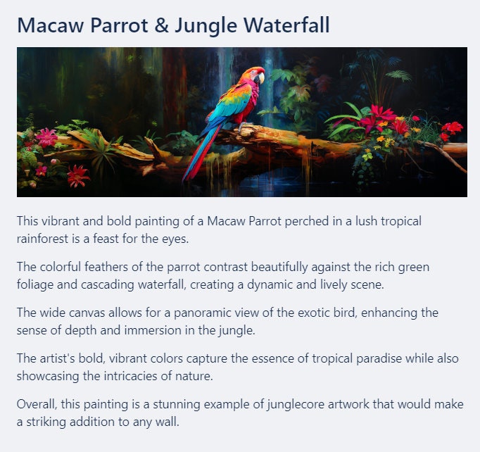 Photo inspiration: Macaw Parrot Jungle Waterfall Colorful Panoramic Painting Large Photo Inspiration