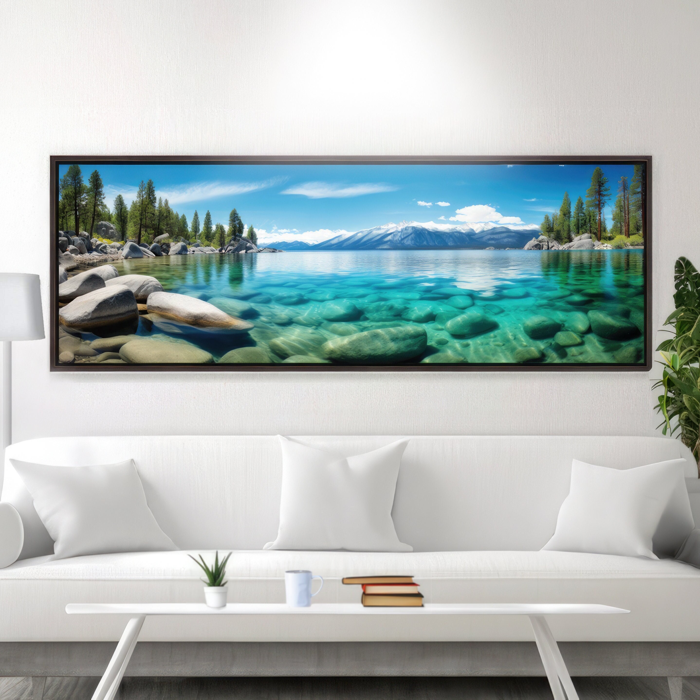 Lake Tahoe in the Spring. Panoramic Canvas, Acrylic Print, or Poster. Framed or Unframed. Extra Large Landscape Photography Wall Art.