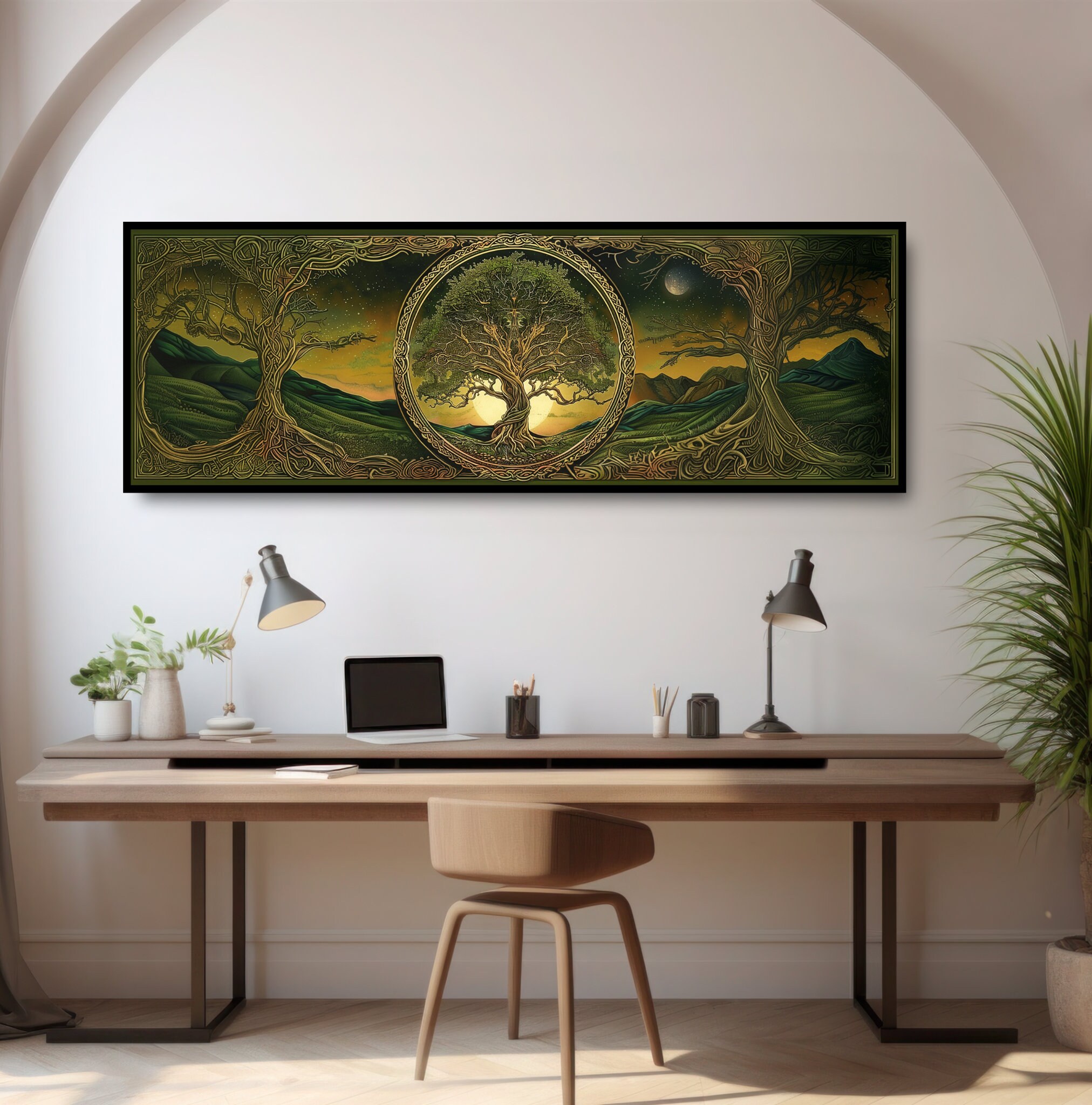 Tree of Life Yggdrasil Wall Art. Golden Mystical Art Nouveau Painting ...