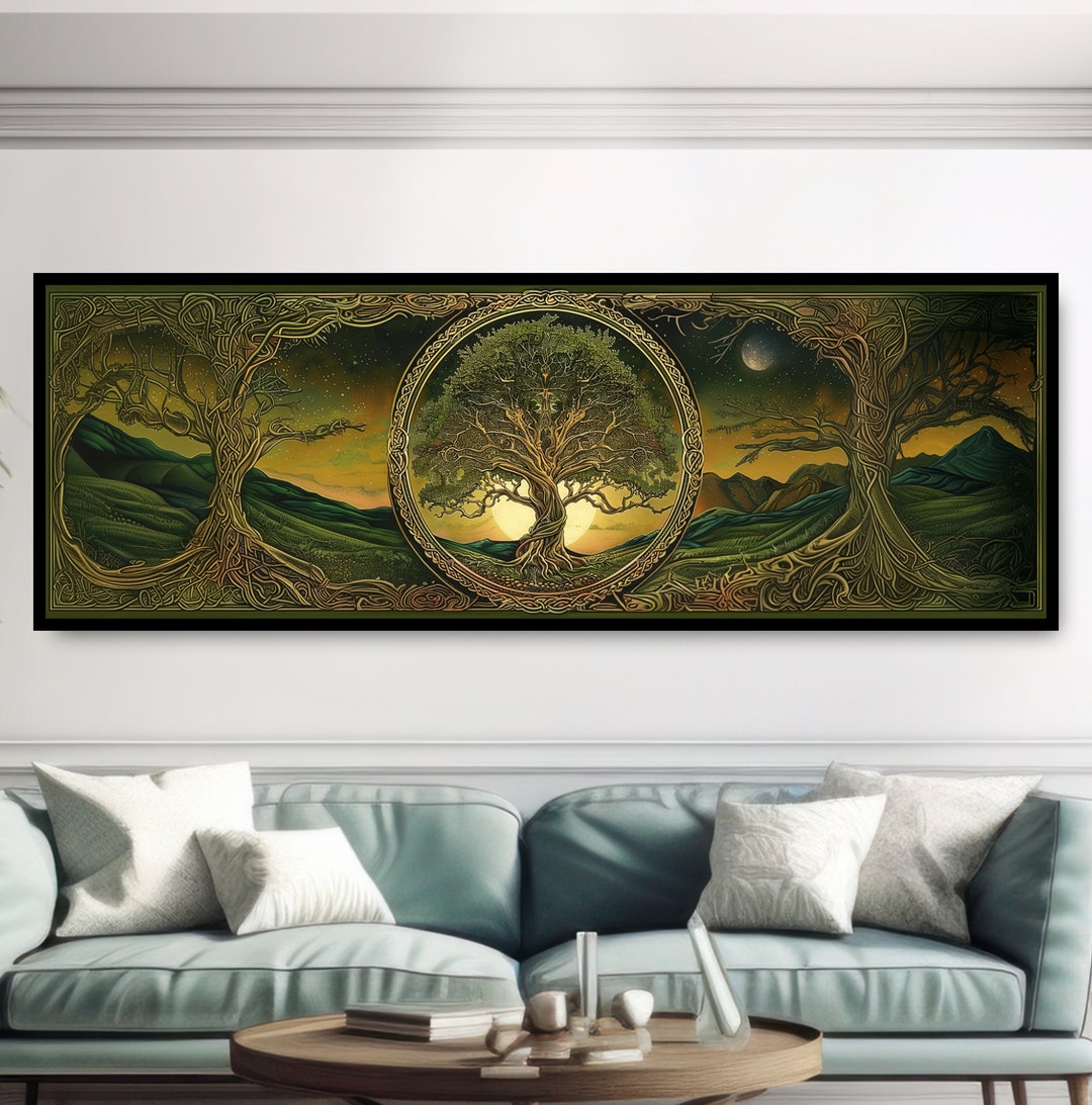 Tree of Life Yggdrasil Wall Art. Golden Mystical Art Nouveau Painting ...