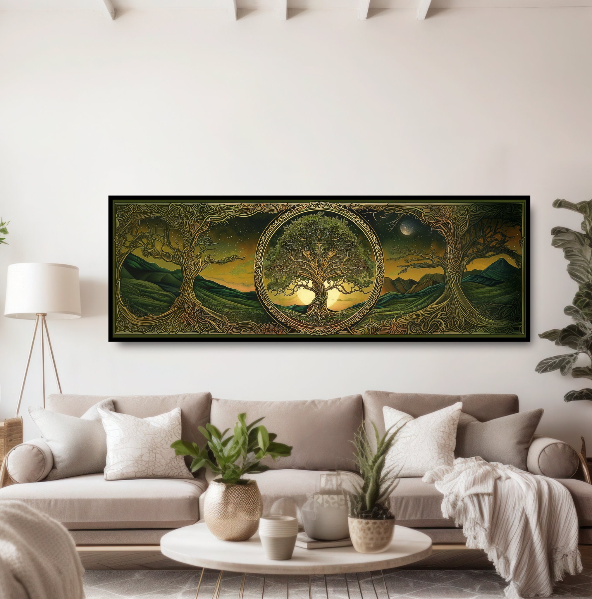 Tree of Life Yggdrasil Wall Art. Golden Mystical Art Nouveau Painting ...