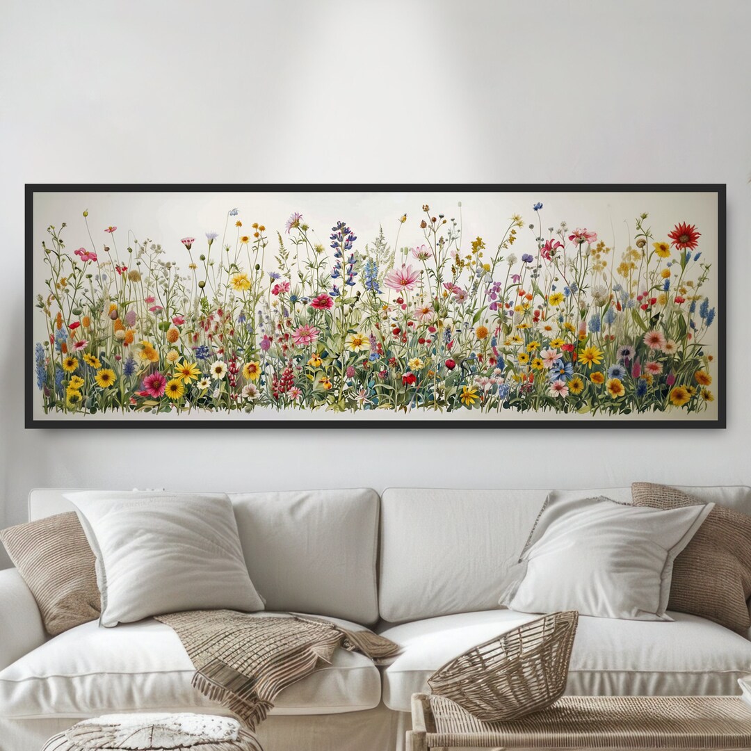 Colorful Wildflower Garden Watercolor Painting. Pretty Floral Wall Art ...