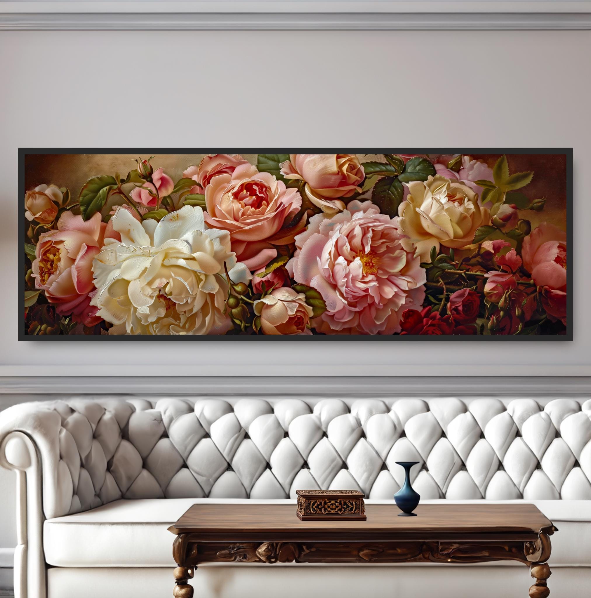 Peonies Garden Oil Painting. Vintage Classical Fine Art Print ...