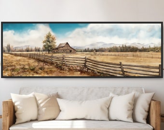 Farm Landscape Watercolor Print. Barn Panoramic Canvas, Acrylic, or Poster. Large Landscape Wall Art Painting. Framed or Unframed. Farmhouse