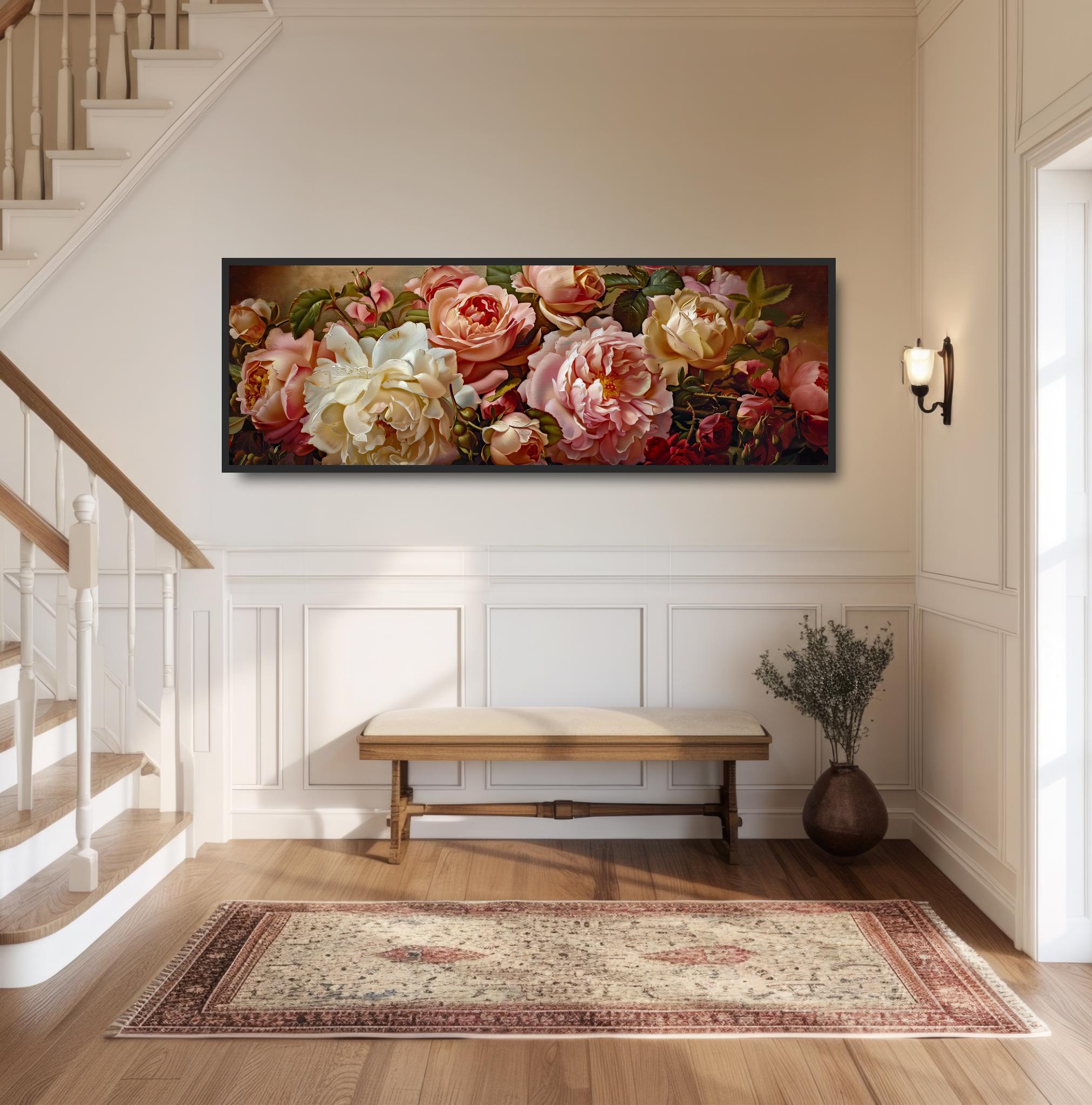 Peonies Garden Oil Painting. Vintage Classical Fine Art Print ...