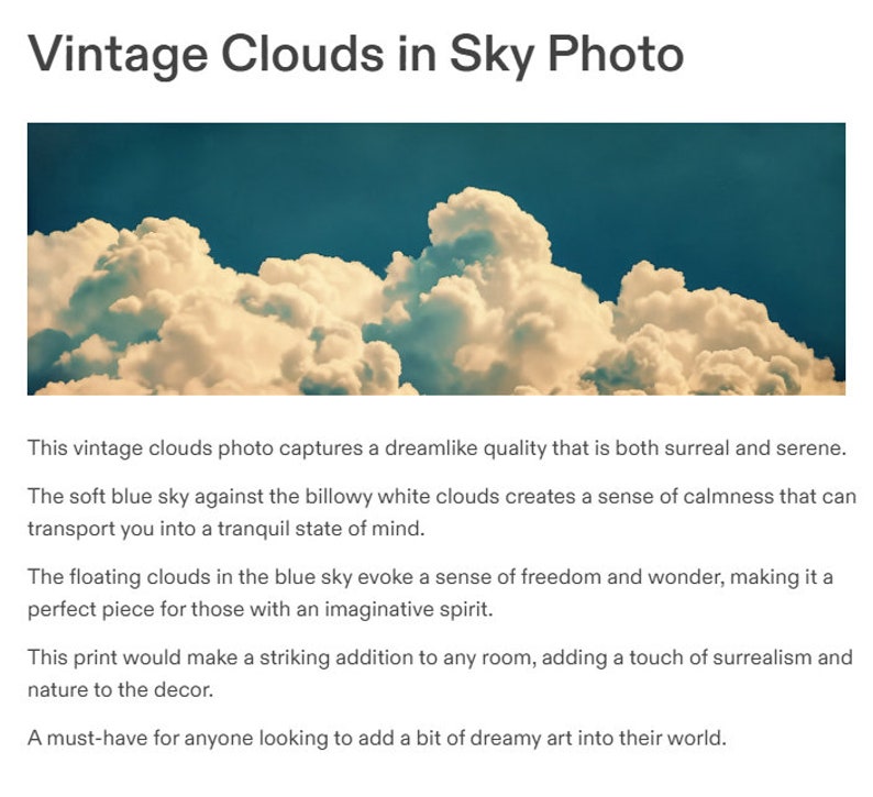 Foto vintage de nubes en el cielo. Arte surrealista de ensueño, decoración minimalista de pared, lienzo panorámico grande, póster, calma zen, azul y blanco. imagen 2