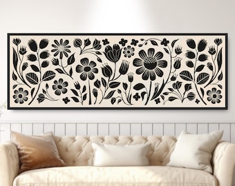 Abstract Floral Folk Art, Bold Black and White Monochromatic Print, Rustic Boho Botanical Wall Decor, Mid-Century Modern, Scandinavian Print