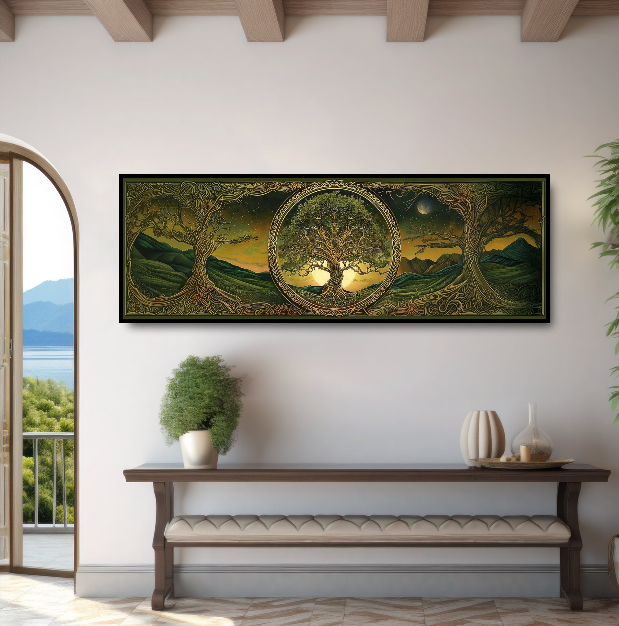Tree of Life Yggdrasil Wall Art. Golden Mystical Art Nouveau Painting ...