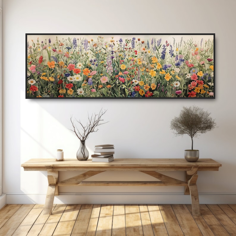 Wildflower Meadow Canvas Print or Poster. Colorful Watercolor Flower ...