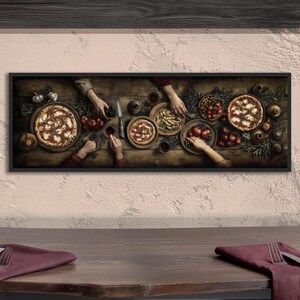 Italian Pizza Pie Table Renaissance Oil Painting Print Wall Art: Panoramic Tuscan Kitchen Decor