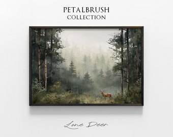 Forest Deer Painting Pine Forest Animal Print Nature Deer in Forest Animal Painting TV Art Wall Art Nature Pastel Painting Fathers Day Gift