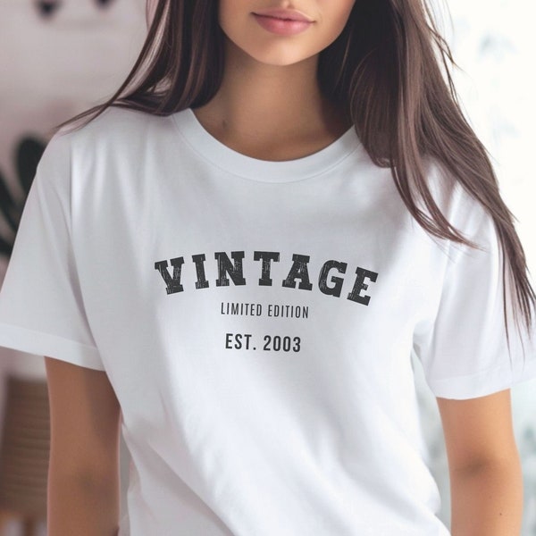 Vintage Limited Edition 2003, 21st Birthday Shirt, Twenty-First Bday Gift, Minimalist Tee for Men and Women, Unisex T-Shirt for him and her.
