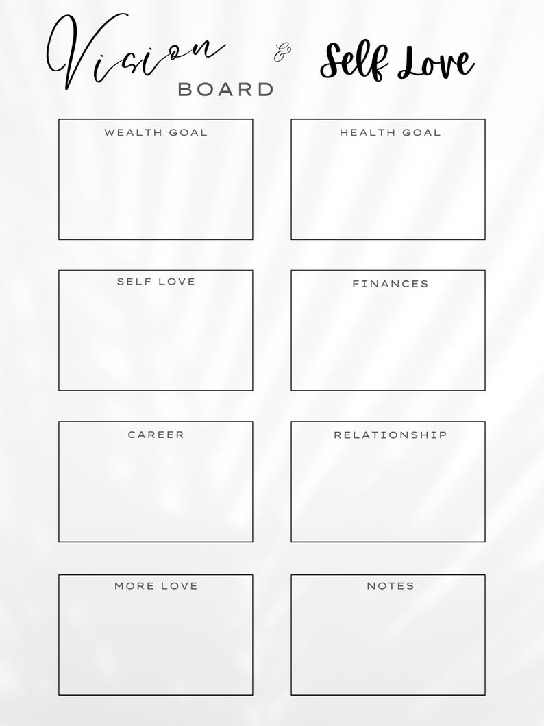 PRINTABLE Vision Board &amp; Self Love, Downloadable for Goodnotes and More ...