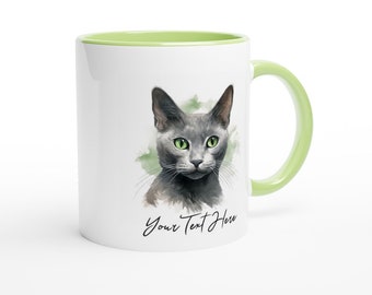 Whisker Wonders: Russian Blue Cat Mug with a Splash of Green
