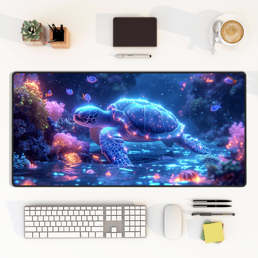 Glowing Neon Turtle Desk Mat - Etsy