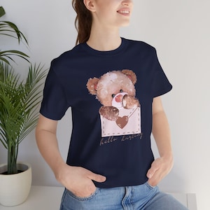 Casualowa Damska Koszulka z Modnym Stylowym Nadrukiem Graficznym&quot;Cute Bear &quot; Urocza Koszulka Bawelna Tshirt Girl design top