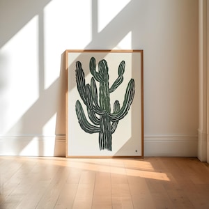 Saguaro Cactus Wall Art – Desert Southwest Decor - Vintage Linocut Style Botanical Illustration  (Instant Download)
