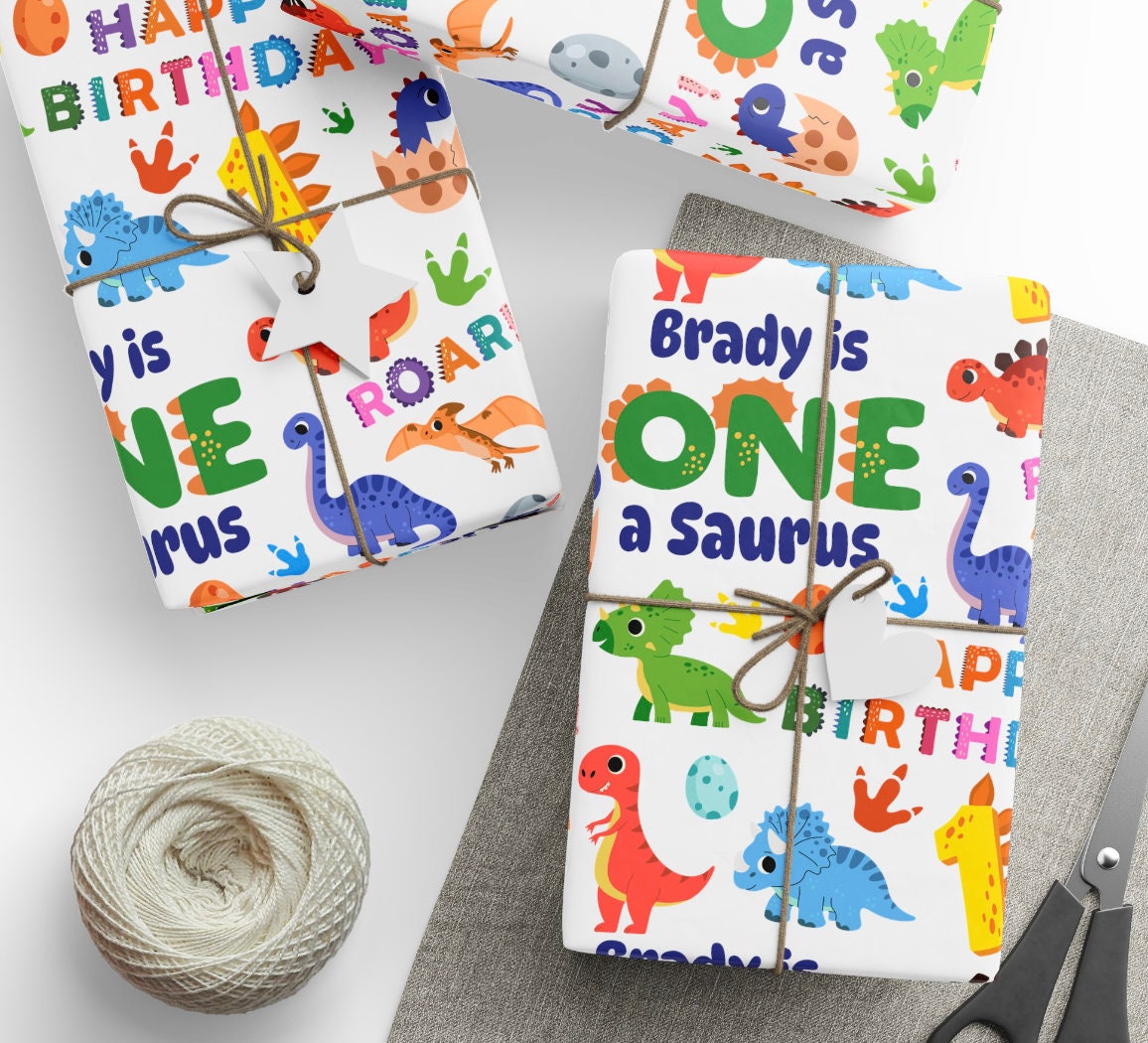 Saurus Paper One a Saurus 1st Birthday Decorations Custom Gift Wrap Cute Dinosaur T ...