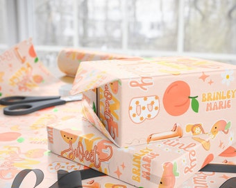 Editable Peach 1st Birthday Party Bundle & Personalized Giftwrap Peach Theme First Birthday One Sweet Peach Summer Birthday Girl 1st Bday