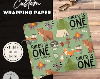One Happy Camper 1st Birthday Camping Theme Custom Gift Wrap First Bday Camp Themed Party Supplies One Year Old Personalized Wrapping Paper