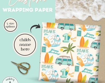 Papel de embrulho personalizado "The Big One" - Papel de presente para surfista - Artigos para festa de aniversário na praia