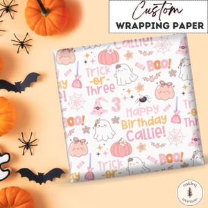 Trick-or-Three Custom Birthday Wrapping Paper - Custom Halloween Gift Wrap - Third B-day Party Supplies
