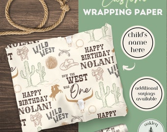 Papel de regalo personalizado "Cómo el Oeste era uno" - Artículos para fiestas de cumpleaños con temática de rodeo - Papel de regalo vaquero personalizado