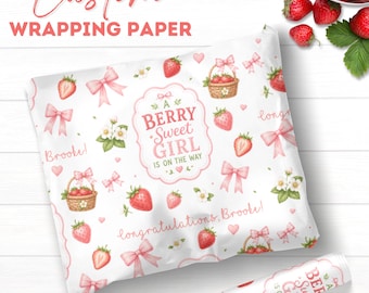 Papier cadeau personnalisé Sweet Girl Berry | Papier cadeau personnalisé fraise | Articles de fête pour baby shower