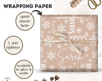 Personalized Christmas Gift Wrap Custom Snowflake Holiday Gift-Wrap Decorative X-mas Wrapping Paper With Name Winter Wonderland Birthday