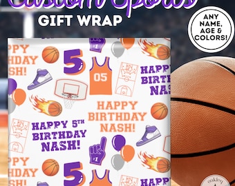 Custom Basketball Themed Birthday Gift Wrap Any Team Colors Name Sports Fan Wrapping Paper Personalized Basketball Bday Party Decorations