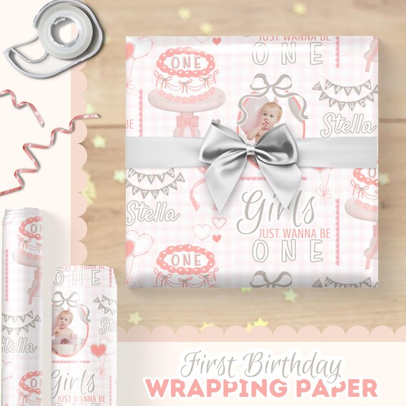 Girls Just Wanna Be One Birthday Gift Wrap Personalized With Photo