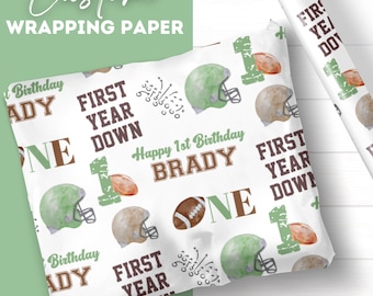 Eerstejaars dons op maat voetbal cadeaupapier First Down 1e verjaardag inpakpapier Gepersonaliseerde sportfeestartikelen Cadeau 1e verjaardag