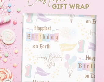 Glücklichster Geburtstag auf Erden kundenspezifische Geschenkverpackung personalisiertes Geschenkpapier-Weinlese-Themed Geburtstags-Partyzubehör erste Bday Partydekorationen