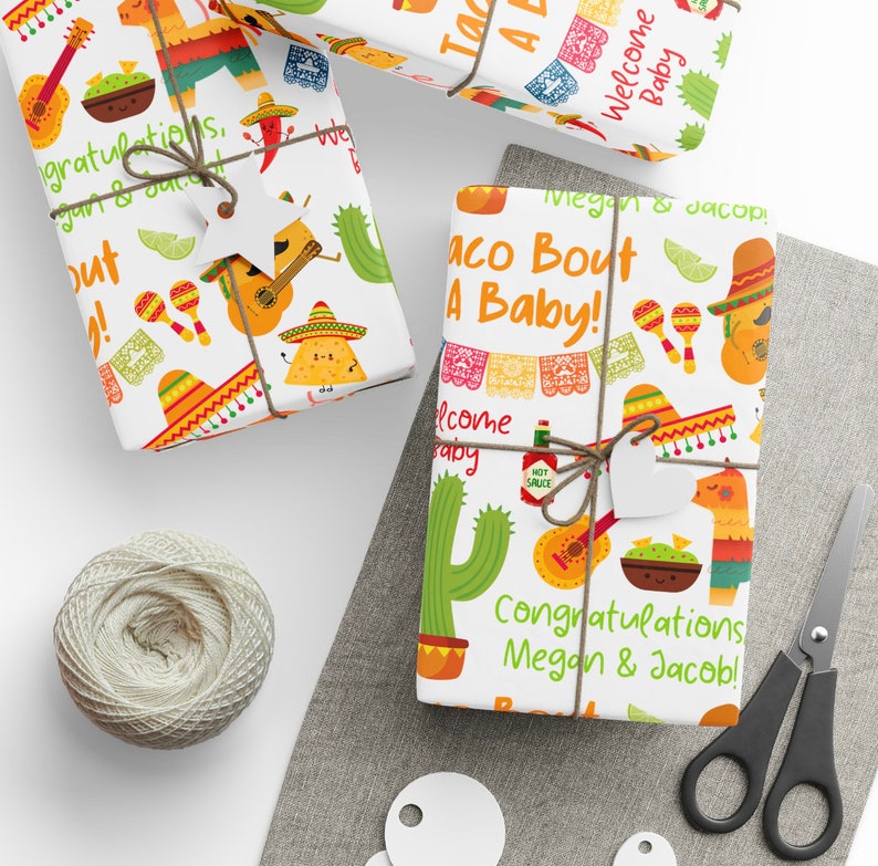Taco Bout A Baby Shower Custom Gift Wrap Fiesta Decorations Mexican ...