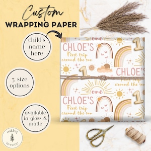 Primo viaggio intorno al sole Carta da regalo personalizzata Boho Rainbow personalizzata Forniture per feste di primo compleanno Carta da regalo di compleanno Confezione digitale per feste