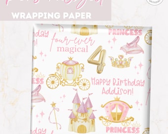 Für immer eine magische Prinzessin – Individuell gestaltetes Geschenkpapier zum 4. Geburtstag, Märchenhafte Partyartikel