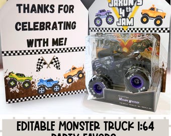 Monster Truck Party Favors 1:64 Custom Digital Download Personalized Birthday Party Supplies Monster Trucks Packaging Template Party Pack