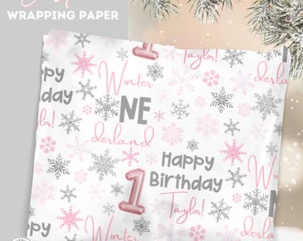 Winter ONEderland 1st Birthday Personalized Gift Wrap Custom Girl's Birthday Wrapping Paper Snowflake One-derland Holiday Party Supplies