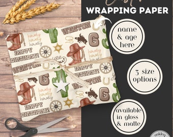 Papel de regalo de cumpleaños personalizado de vaquero / Papel de regalo personalizado del oeste / Artículos para fiesta de cumpleaños con temática de vaquero / Papel de regalo de rodeo / Papel de regalo para cumpleaños de niño