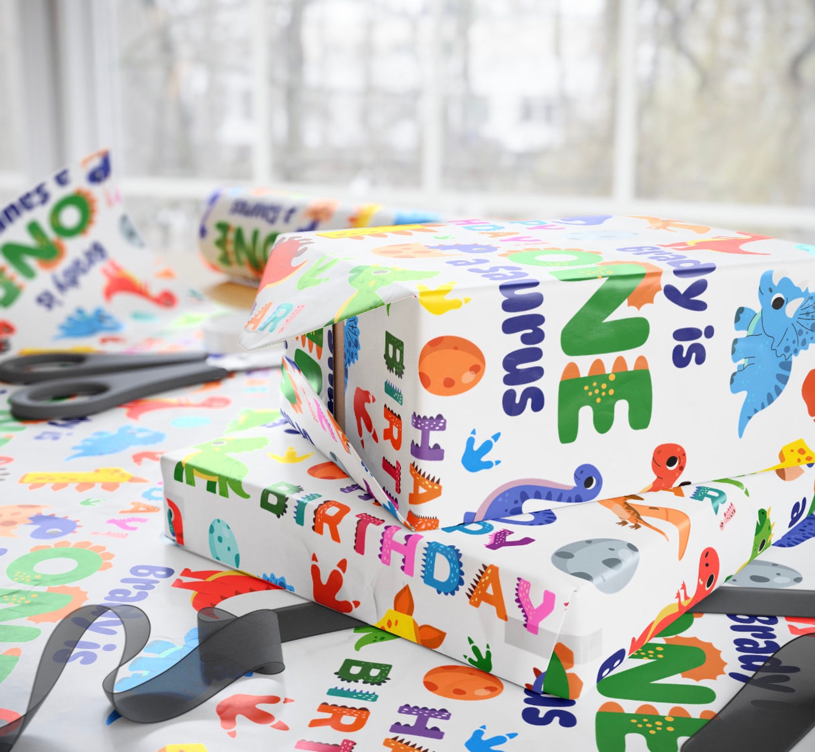 Saurus Paper One a Saurus 1st Birthday Decorations Custom Gift Wrap Cute Dinosaur T ...
