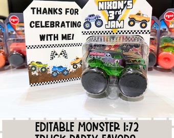 Monster Truck Party Favors Custom Digital Download Personalized Birthday Party Supplies Monster Trucks Packaging Template Digital Party Pack