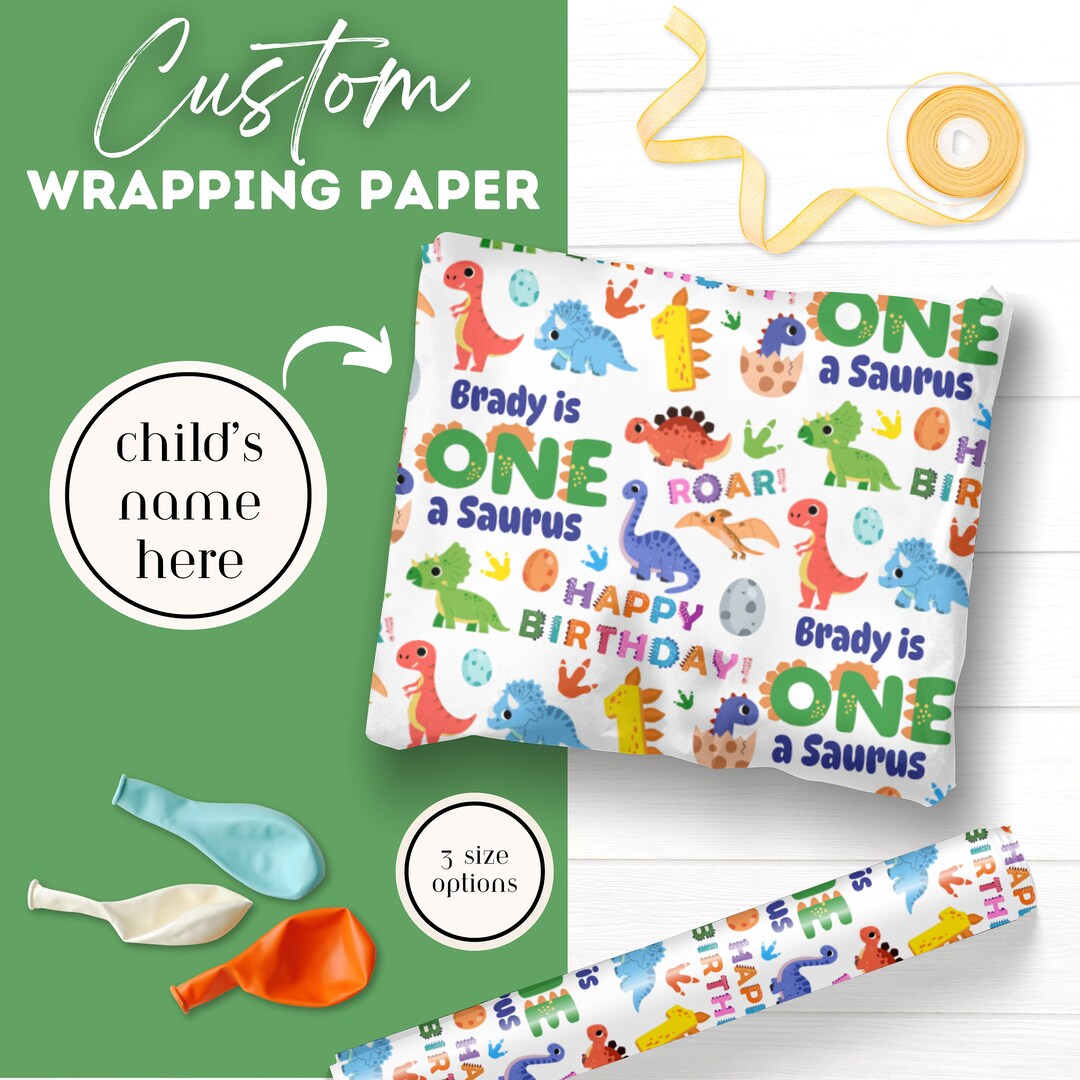 Saurus Paper One a Saurus 1st Birthday Decorations Custom Gift Wrap Cute Dinosaur T ...