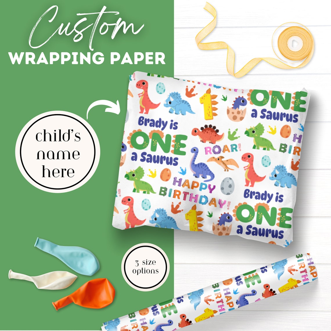 Saurus Paper One a Saurus 1st Birthday Decorations Custom Gift Wrap Cute Dinosaur T ...