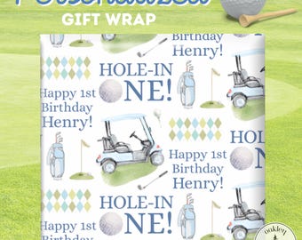 Hole In ONE Cadeaupapier Golf 1e Verjaardag Decoraties Hole-in One Gepersonaliseerde cadeaupapier Golf Par-Tee Eerste verjaardagsfeestje Benodigdheden