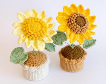 Handmade Crochet Sunflower in Pot, Home Decor